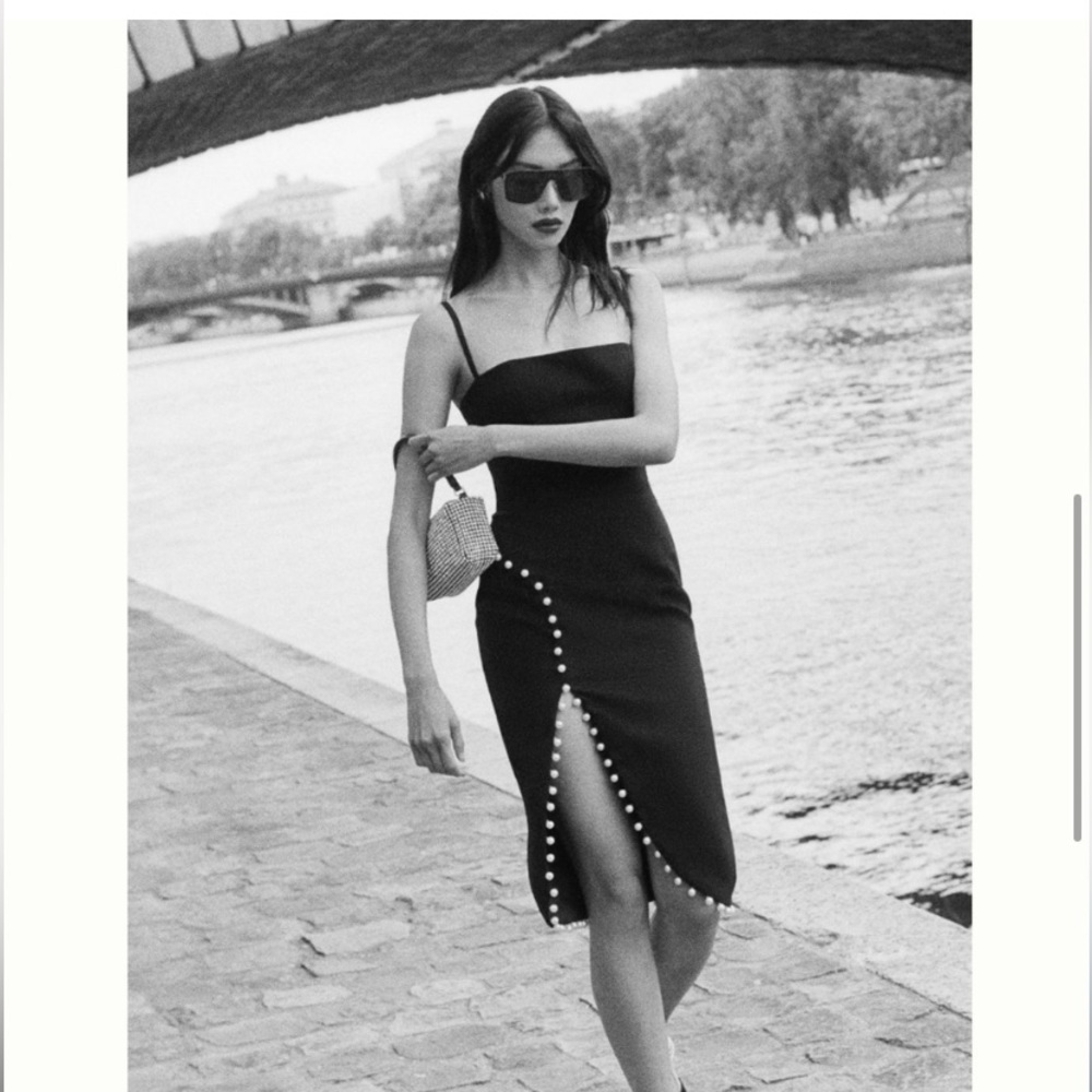 NWT HELSI PEARL-TRIMMED SLIT DRESS XL
